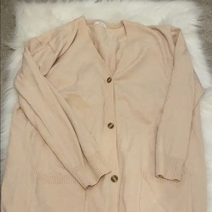 Nude beige sweater cardigan with buttons & pockets
